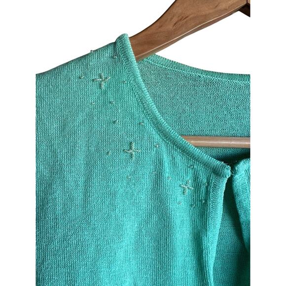 Sans Gene Beaded Knitted lightweight Mint Green Cardigan Sweater size SMALL - Picture 2 of 8
